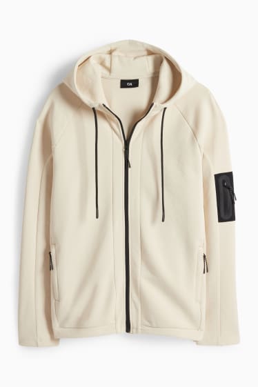 Pánské - Tepláková bunda s kapucí - světle béžová