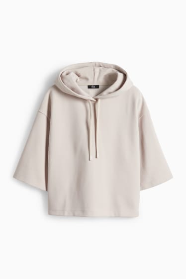 Dámské - Mikina s kapucí - žebrovaná - světle béžová