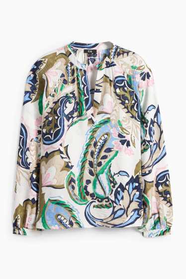 Femmes - Chemisier à col en V - à motif - blanc crème