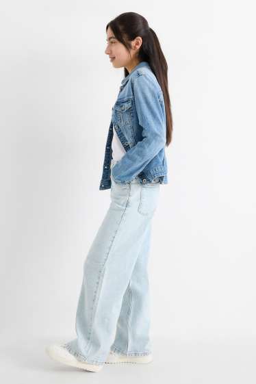 Kinder Mädchen - Wide Leg Jeans mit Strasssteinen - helljeansblau