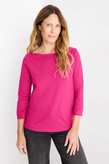 Femei - Tricou cu mânecă lungă basic - regular fit - roz