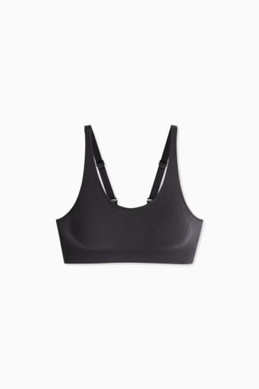 Damen - Sport-BH - wattiert - gerippt - seamless - schwarz