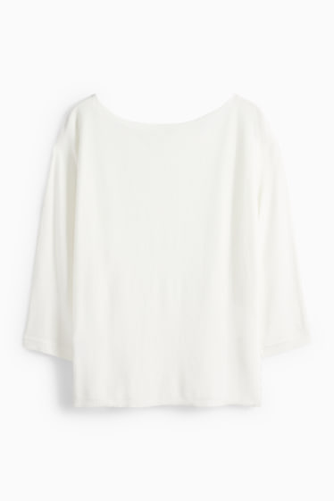 Dames - Fijn gebreide trui - crème wit