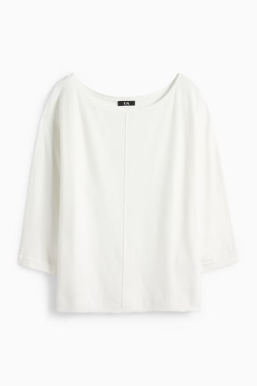 Dames - Fijn gebreide trui - crème wit