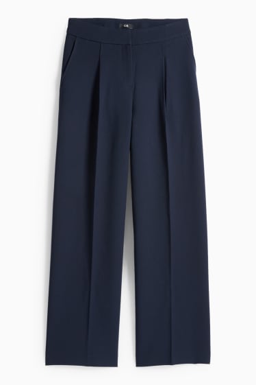 Dámské - Business kalhoty - high waist - wide leg - tmavomodrá