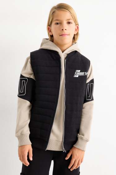 Kinderen: jongens - Set - hoodie en bodywarmer - 2-delig - zwart / beige