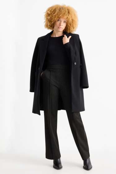 Dámské - Žerzejové kalhoty - mid waist - wide leg - s úzkými proužky - černá