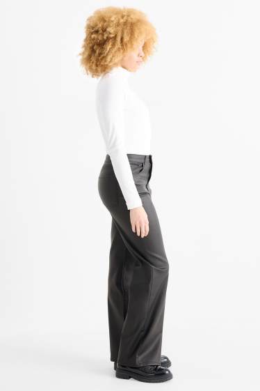 Dona - Pantalons de tela - high waist - wide leg - negre