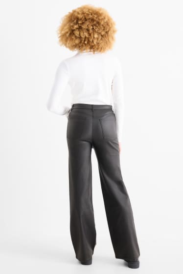 Dona - Pantalons de tela - high waist - wide leg - negre