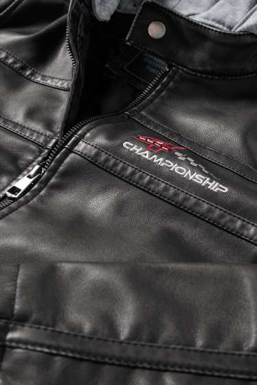 Bambini - Racing - giacca stile motociclista con cappuccio - similpelle - nero