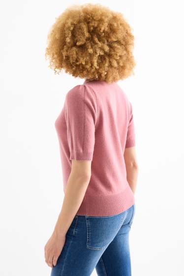 Damen - Kaschmir-Strickpullover - kurzarm - pink