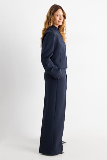 Dámské - Business kalhoty - high waist - wide leg - tmavomodrá