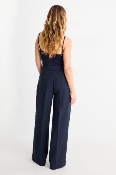 Dámské - Business kalhoty - high waist - wide leg - tmavomodrá