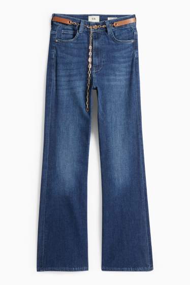 Damen - Flared Jeans mit Gürtel - High Waist - LYCRA® - jeansblau