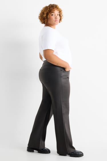 Femei - Pantaloni de stofă - talie înaltă - wide leg - negru