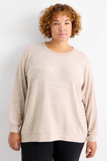 Dámské - Mikina s perlami - světle béžová