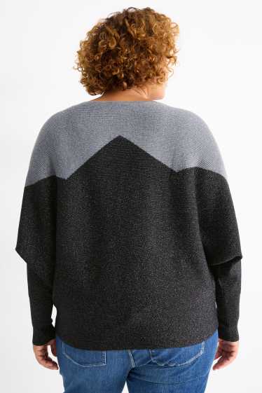 Damen - Pullover - gerippt - schwarz / dunkelgrau