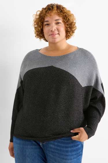 Damen - Pullover - gerippt - schwarz / dunkelgrau