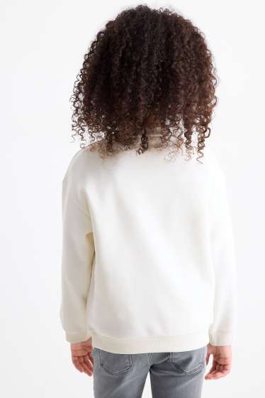 Kinder Mädchen - Schleife - Sweatshirt mit Strasssteinen - cremeweiß