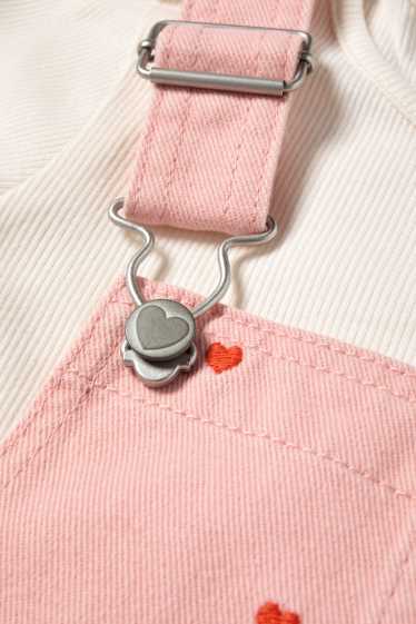 Enfants filles - Cœur - ensemble - T-shirt et robe à plastron en jean - 2 pièces - rose