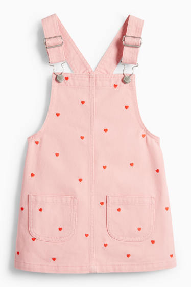 Enfants filles - Cœur - ensemble - T-shirt et robe à plastron en jean - 2 pièces - rose