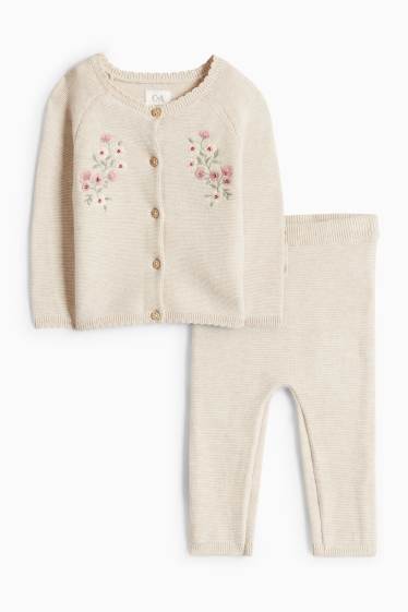 Baby Mädchen - Blümchen - Baby-Outfit - 2 teilig - hellbeige
