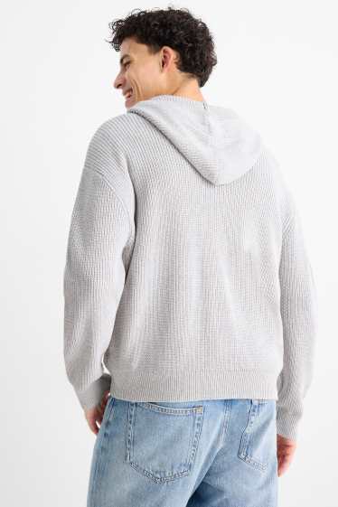 Uomo - Cardigan con cappuccio - a coste - grigio chiaro