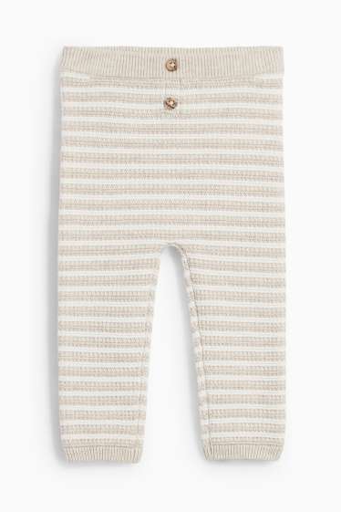 Unisex - Knitted baby leggings - striped - textured - light beige