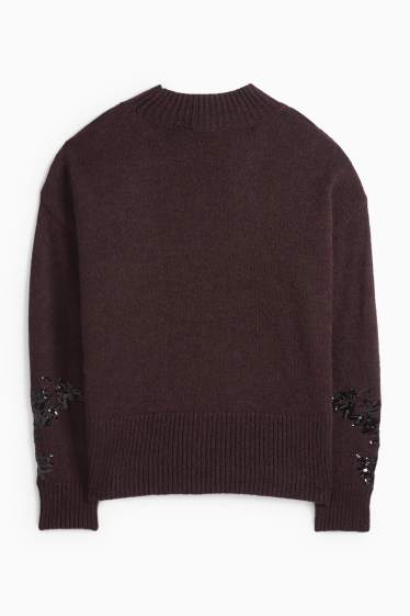Dámské - Svetr - s lesklými aplikacemi - tmavohnědá
