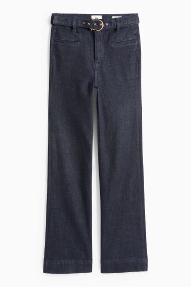 Dona - Flared Jeans amb cinturó - high waist - LYCRA® - texà blau fosc