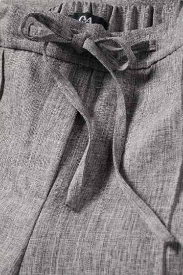 Dámské - Business kalhoty - mid waist - straight fit - šedá-žíhaná