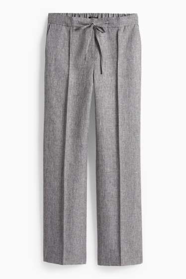 Dámské - Business kalhoty - mid waist - straight fit - šedá-žíhaná