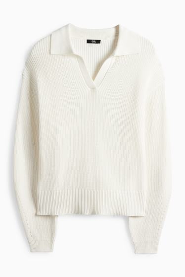 Dámské - Svetr - žebrovaný - bílá