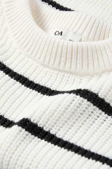 Kinder Mädchen - Pullover - gerippt - gestreift - weiß / schwarz