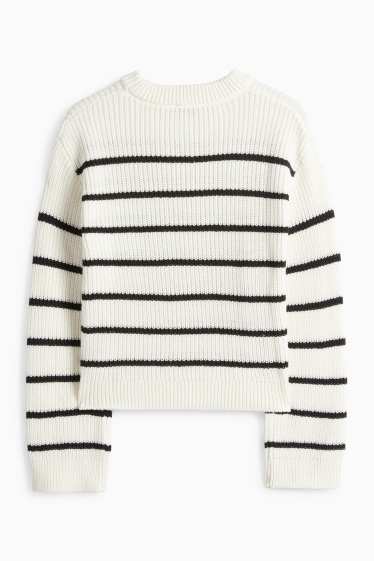 Kinder Mädchen - Pullover - gerippt - gestreift - weiß / schwarz