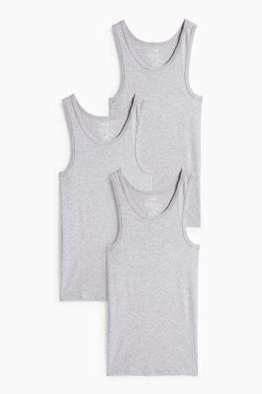 Herren - Multipack 3er - Unterhemd - Feinripp - hellgrau-melange