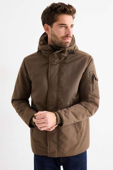Herren - Jacke mit Kapuze - gefüttert - wasserabweisend - braun