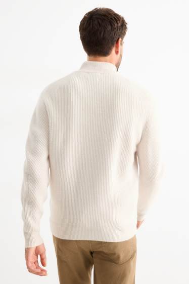 Hommes - Pull en cachemire mélangé - laine mélangée - finition côtelée - blanc crème