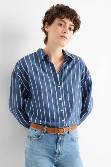 Women - Blouse - striped - blue