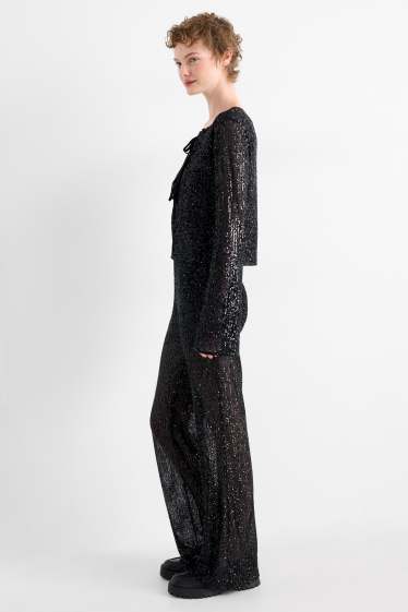 Women - Sequin trousers - high waist - flared - black