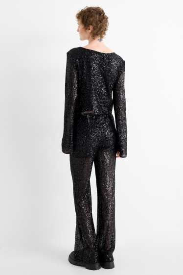 Women - Sequin trousers - high waist - flared - black