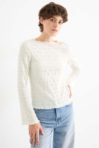 Dona - Samarreta de màniga llarga - regular fit - frunzida - blanc