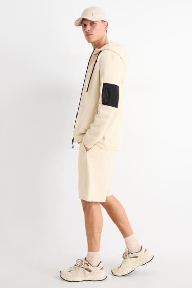 Pánské - Teplákové šortky - strukturované - světle béžová