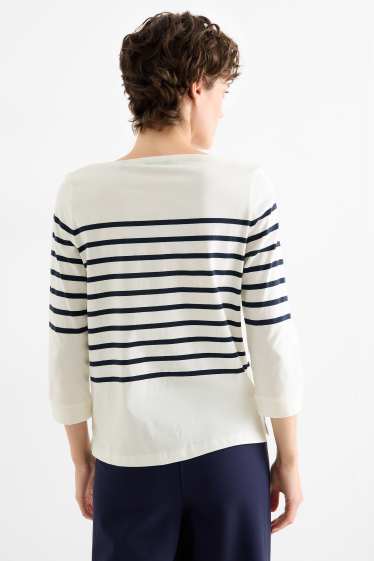 Femmes - Haut à manches longues basique - regular fit - bleu foncé / blanc crème