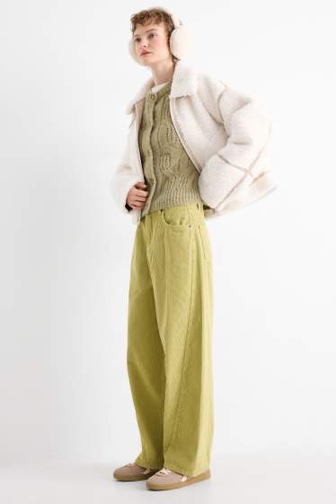 Dames - Corduroy broek - mid waist - barrel leg - lichtgroen