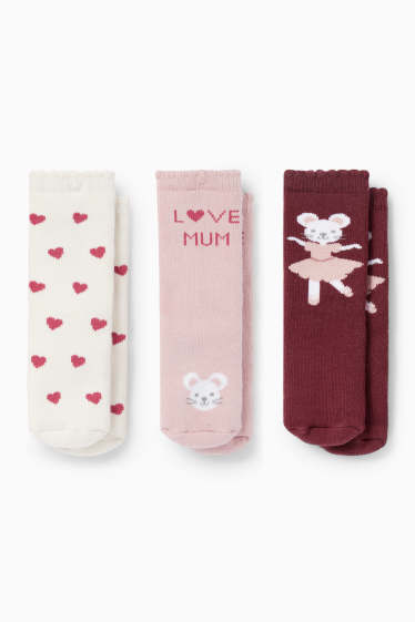 Bébés filles - Lot de 3 - petite souris - chaussettes antidérapantes à motif pour bébé - rose