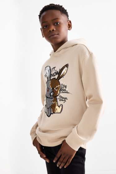 Kinderen: jongens - Haasje - hoodie - glanseffect - beige