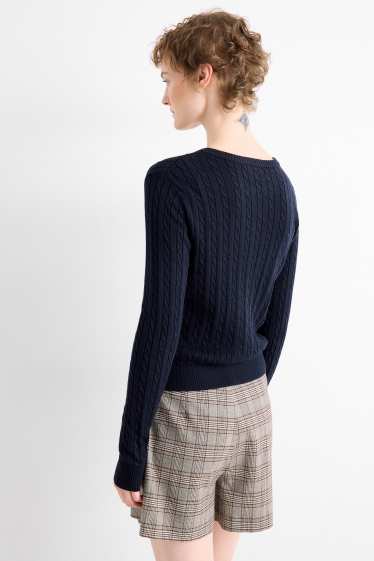 Women - Cardigan - cable knit pattern - dark blue