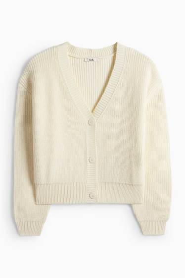 Femei - Cardigan tricotat - reiat - alb-crem