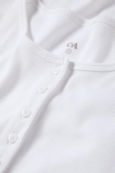 Dámské - Tričko basic ve stylu henley - slim fit - žebrované - bílá